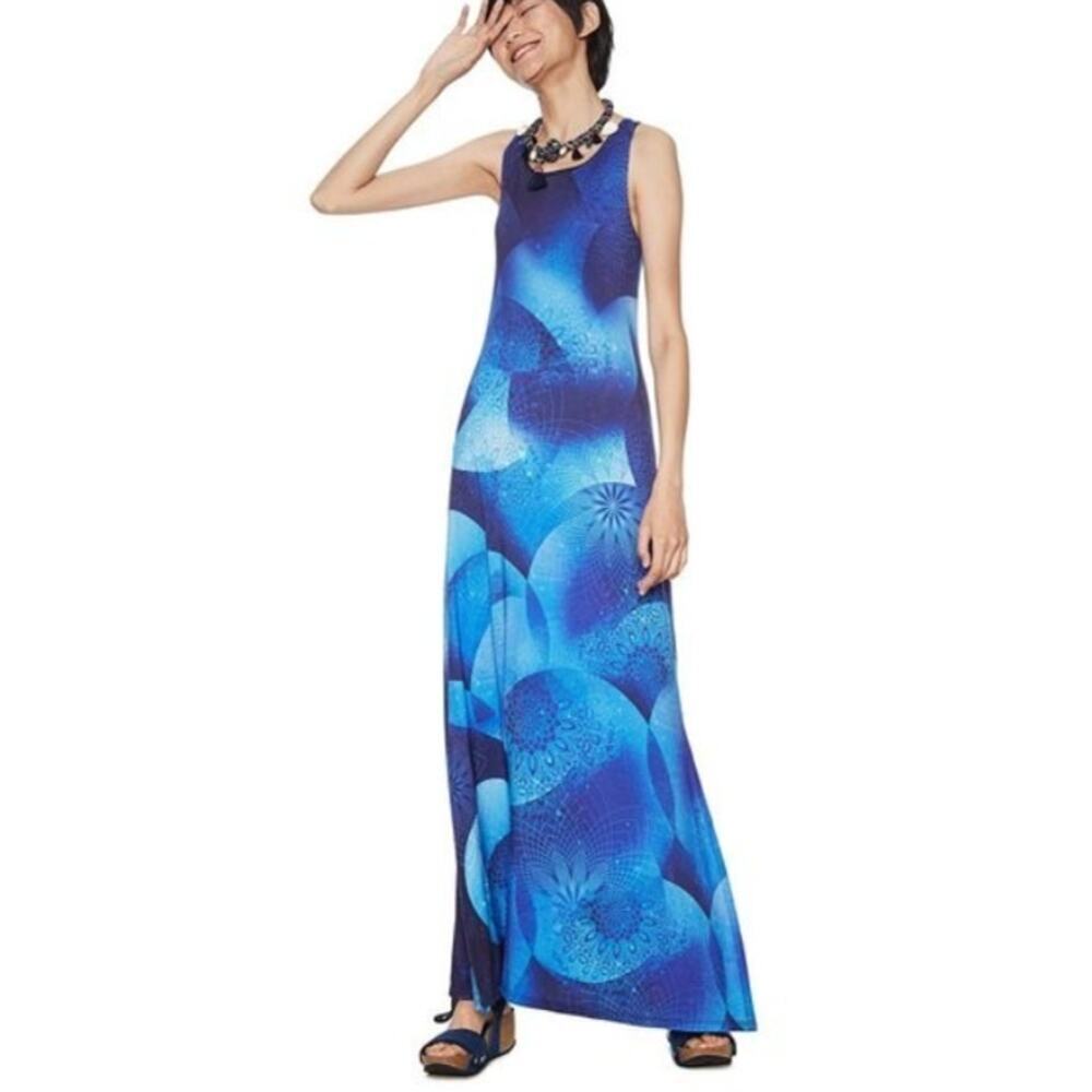 Desigual Blue Printed Sleeveless Lenny Maxi Dress Medium